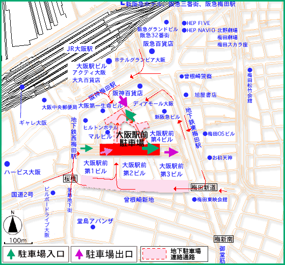 大阪駅前地下駐車場所在地マップ